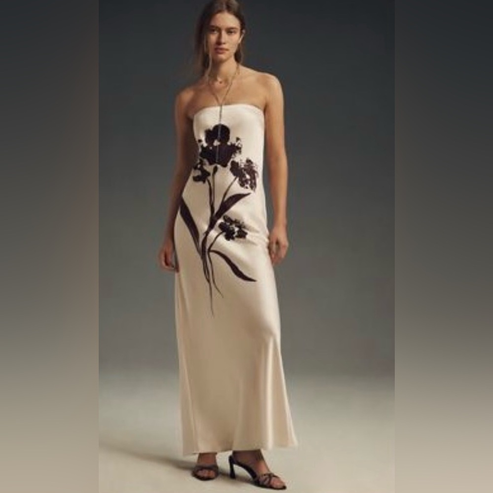 By Anthropologie - The Fleur Strapless Satin Maxi Dress NWOT